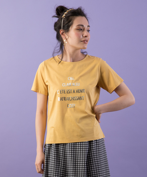 Petit Honfleur(プチオンフルール)の「◇カタログ掲載◇ロゴプリントTシャツ(Tシャツ/カットソー・レディース・ホワイト/チャコールグレー/ネイビー/マスタード・L size/M size)」の1枚目の写真