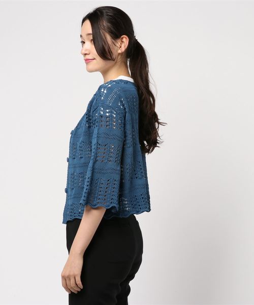 La TOTALITE（ラトータリテ）の「MARILYN MOON レース編みカーディガン◆（カーディガン/ボレロ・レディース・ブルー系その他/アイボリー・FREE）」の3枚目の写真