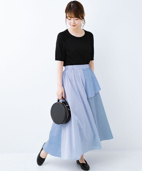 上半身から視線そらし 胸が大きいさんのためのコーデの主役になるストライプパネルスカート From チャームポイント敬愛企画 スカート Haco ハコ のファッション通販 Zozotown