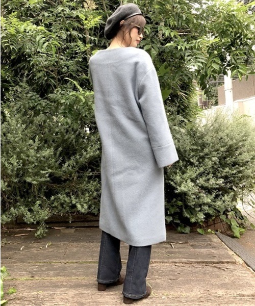 archives（アルシーヴ）の「ノーカラーモッサウールコート（その他アウター・レディース・ブラック/オフホワイト/ブルー・MEDIUM）」の8枚目の写真