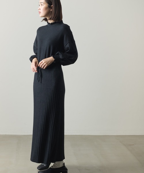 marle（マルレ）の「R/N フリルセットアップ風ニットワンピース（ワンピース・レディース・アイボリー/グレー/チャコールグレー/キャメル/カーキ/ネイビー/ベージュ・FREE）」の2枚目の写真