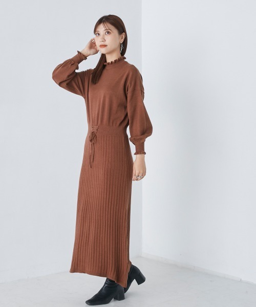 marle（マルレ）の「R/N フリルセットアップ風ニットワンピース（ワンピース・レディース・アイボリー/グレー/チャコールグレー/キャメル/カーキ/ネイビー/ベージュ・FREE）」の19枚目の写真