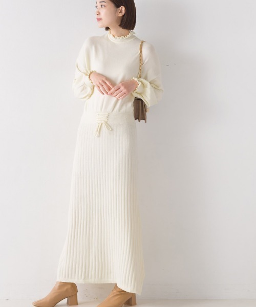 marle（マルレ）の「R/N フリルセットアップ風ニットワンピース（ワンピース・レディース・アイボリー/グレー/チャコールグレー/キャメル/カーキ/ネイビー/ベージュ・FREE）」の12枚目の写真