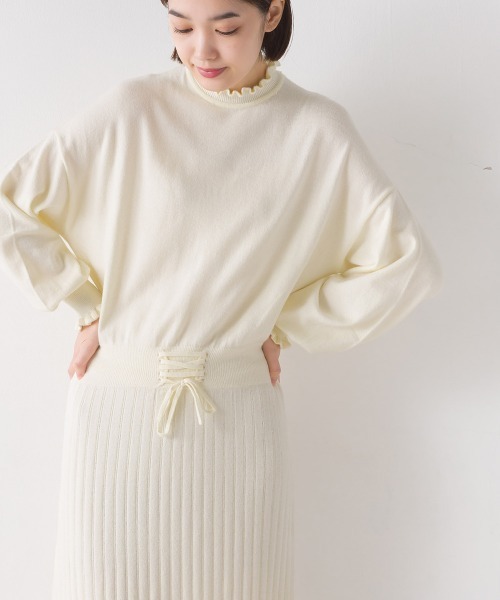 marle（マルレ）の「R/N フリルセットアップ風ニットワンピース（ワンピース・レディース・アイボリー/グレー/チャコールグレー/キャメル/カーキ/ネイビー/ベージュ・FREE）」の17枚目の写真