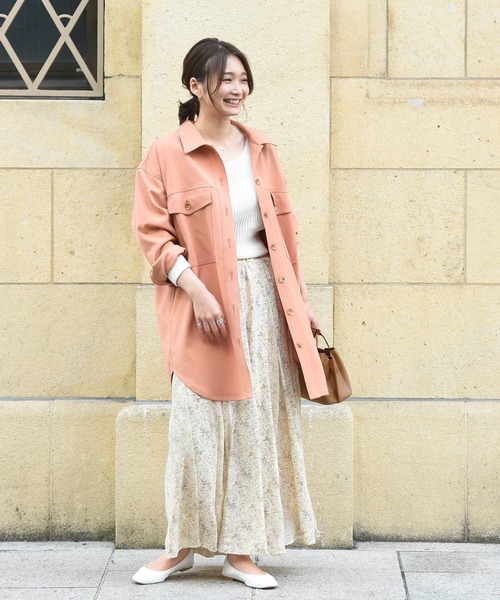 DouDou（ドゥドゥ）の「異素材切替プリントフレアスカート（スカート・レディース・ネイビー/ピンク/イエロー・FREE）」の4枚目の写真