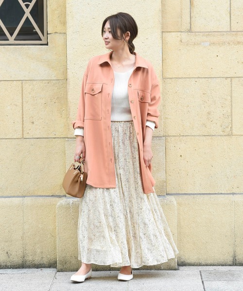 DouDou（ドゥドゥ）の「異素材切替プリントフレアスカート（スカート・レディース・ネイビー/ピンク/イエロー・FREE）」の7枚目の写真