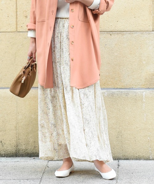 DouDou（ドゥドゥ）の「異素材切替プリントフレアスカート（スカート・レディース・ネイビー/ピンク/イエロー・FREE）」の8枚目の写真