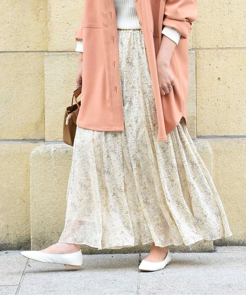 DouDou（ドゥドゥ）の「異素材切替プリントフレアスカート（スカート・レディース・ネイビー/ピンク/イエロー・FREE）」の9枚目の写真