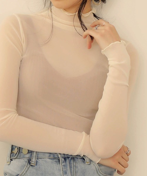 Bab（バブ）の「【WEB限定】メッシュメロウシースルーインナー（Tシャツ/カットソー・レディース・ブラック/オフホワイト/カーキ/グレー・38）」の6枚目の写真