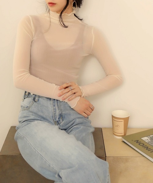 Bab（バブ）の「【WEB限定】メッシュメロウシースルーインナー（Tシャツ/カットソー・レディース・ブラック/オフホワイト/カーキ/グレー・38）」の7枚目の写真