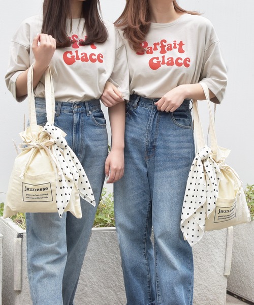 PairPair（ペアペア）の「プリントT×巾着バッグ×スカーフセット（Tシャツ/カットソー・レディース・オフホワイト/ライトベージュ/ミント・FREE）」の5枚目の写真