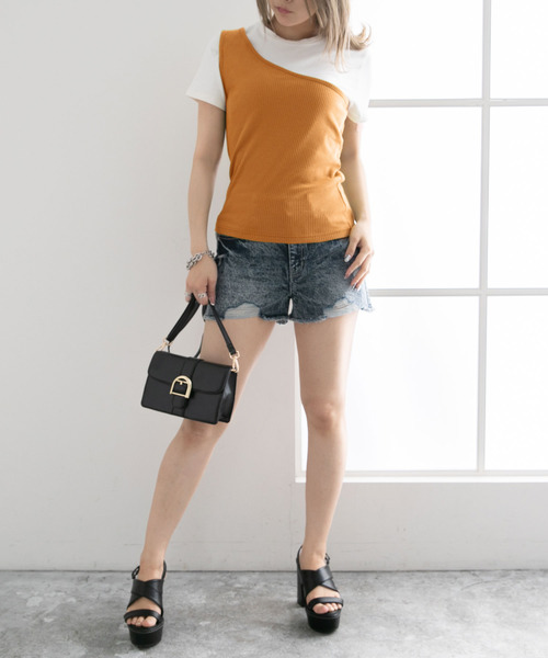 夢展望（ユメテンボウ）の「ワンショルレースアップテレコカットソートップス（タンクトップ・レディース・ベージュ/ダークブルー/グリーン系その他/テラコッタ/オフホワイト/ブラック・MEDIUM/LARGE）」の12枚目の写真