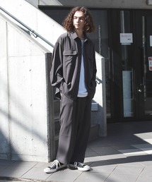 【セットアップ】ポリトロツイルCPOビッグシルエットシャツジャケット&ベルト付きワイドパンツ