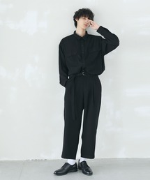 LILL | 【セットアップ】ポリトロツイルCPOビッグシルエットシャツジャケット＆ベルト付きワイドパンツ　SET-UP オーバーサイズ(シャツ/ブラウス)