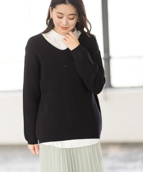 LEPSIM（レプシィム）の「7GルーズVネックニット　923927（ニット/セーター・レディース・ブラック/ベージュ/イエロー/ブルー・FREE）」の2枚目の写真