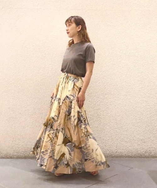 Demi-Luxe BEAMS / プリント ティアードスカート