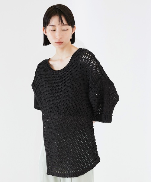 EMMA（EMMA CLOTHES）（エマ）の「【EMMA】メッシュレイヤードニット 半袖セット（Tシャツ/カットソー・レディース・ブラック/ベージュ/ブラウン・FREE）」の18枚目の写真