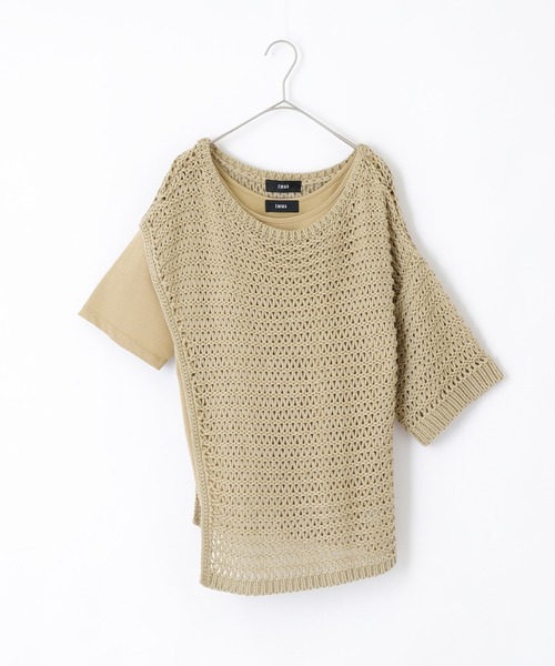 EMMA（EMMA CLOTHES）（エマ）の「【EMMA】メッシュレイヤードニット 半袖セット（Tシャツ/カットソー・レディース・ブラック/ベージュ/ブラウン・FREE）」の4枚目の写真