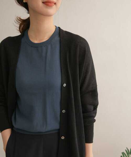 URBAN RESEARCH DOORS（アーバンリサーチドアーズ）の「リネンロングカーディガン（カーディガン/ボレロ・レディース・ブラック/グリーン/ベージュ・ONE）」の6枚目の写真