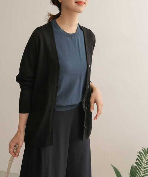 URBAN RESEARCH DOORS（アーバンリサーチドアーズ）の「リネンロングカーディガン（カーディガン/ボレロ・レディース・ブラック/グリーン/ベージュ・ONE）」の8枚目の写真