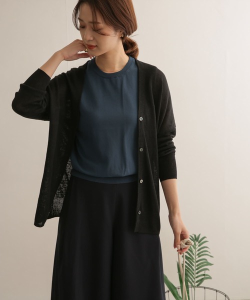 URBAN RESEARCH DOORS（アーバンリサーチドアーズ）の「リネンロングカーディガン（カーディガン/ボレロ・レディース・ブラック/グリーン/ベージュ・ONE）」の12枚目の写真