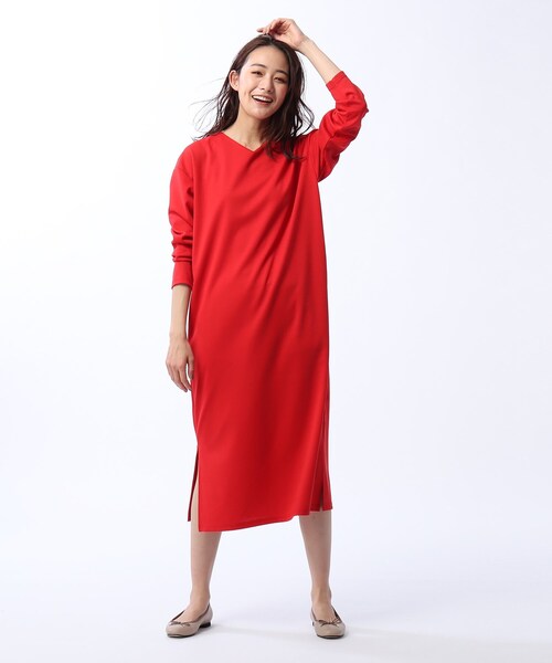 Untitled アンタイトル のファッション ワンピース 洗える Web限定 ポンチジャージ前後vネックワンピース ワンピース