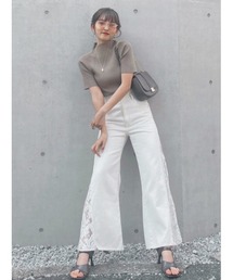 サイドレースワイドデニムパンツ