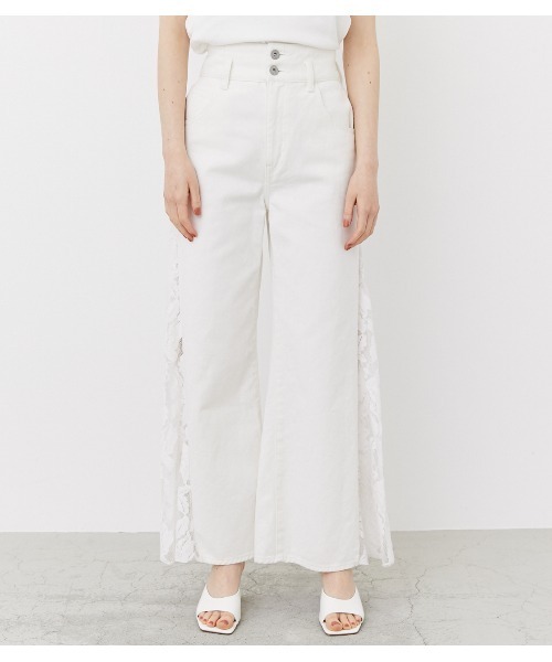 rienda（リエンダ）の「サイドレースワイドデニムパンツ（デニムパンツ・レディース・ライトブルー/ホワイト・24inch/26inch/25inch）」の8枚目の写真