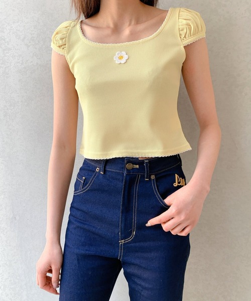 lilLilly（リルリリー）の「ワッフルミニトップス（Tシャツ/カットソー・レディース・イエロー/ブルー/ブラック/ホワイト・FREE）」の4枚目の写真