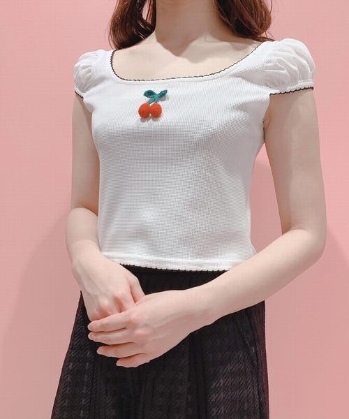 lilLilly（リルリリー）の「ワッフルミニトップス（Tシャツ/カットソー・レディース・イエロー/ブルー/ブラック/ホワイト・FREE）」の5枚目の写真