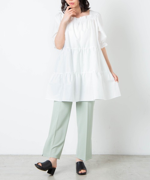 セール】WEGO/スクエアネックティアードミニワンピース（チュニック