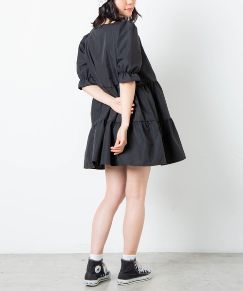 セール】WEGO/スクエアネックティアードミニワンピース（チュニック