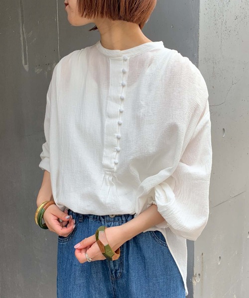 CIAOPANIC TYPY（チャオパニックティピー）の「【ZOZOTOWN限定】バンドカラーギャザーボイルブラウス（シャツ/ブラウス・レディース・ブラック/オフホワイト/グリーン/グレイッシュベージュ/イエロー・ONE SIZE）」の10枚目の写真