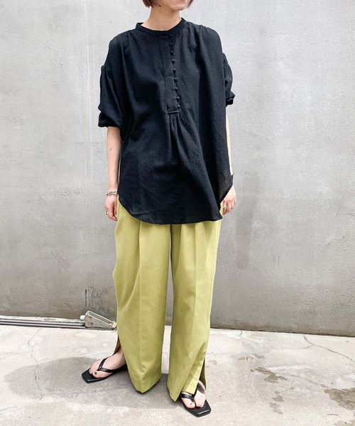 CIAOPANIC TYPY（チャオパニックティピー）の「【ZOZOTOWN限定】バンドカラーギャザーボイルブラウス（シャツ/ブラウス・レディース・ブラック/オフホワイト/グリーン/グレイッシュベージュ/イエロー・ONE SIZE）」の19枚目の写真