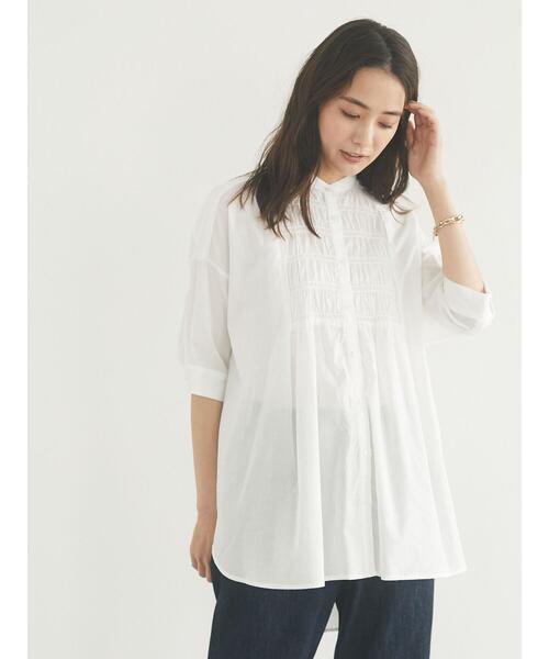 CRAFT STANDARD BOUTIQUE（クラフトスタンダードブティック）の「シャーリングヤーンチュニックシャツ　＊（シャツ/ブラウス・レディース・ライトブルー/オフホワイト/イエロー/モカ・FREE）」の6枚目の写真