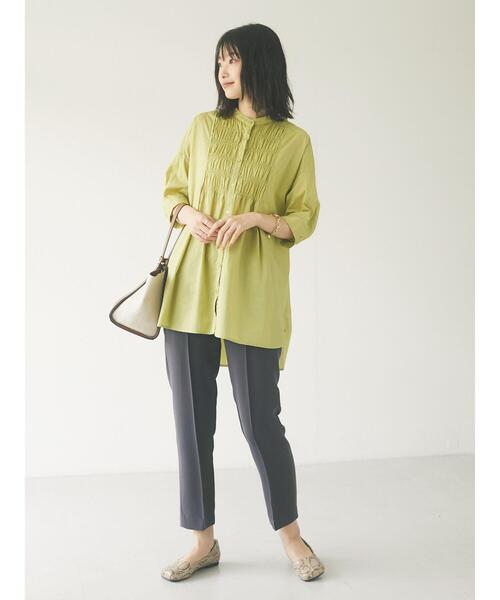 CRAFT STANDARD BOUTIQUE（クラフトスタンダードブティック）の「シャーリングヤーンチュニックシャツ　＊（シャツ/ブラウス・レディース・ライトブルー/オフホワイト/イエロー/モカ・FREE）」の12枚目の写真