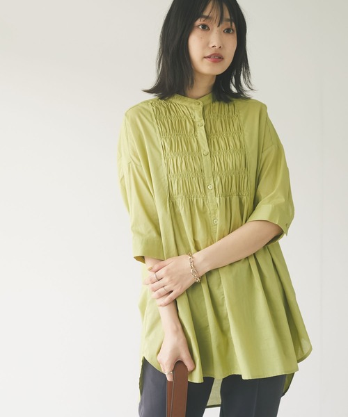 CRAFT STANDARD BOUTIQUE（クラフトスタンダードブティック）の「シャーリングヤーンチュニックシャツ　＊（シャツ/ブラウス・レディース・ライトブルー/オフホワイト/イエロー/モカ・FREE）」の4枚目の写真