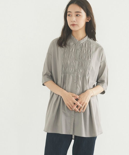 CRAFT STANDARD BOUTIQUE（クラフトスタンダードブティック）の「シャーリングヤーンチュニックシャツ　＊（シャツ/ブラウス・レディース・ライトブルー/オフホワイト/イエロー/モカ・FREE）」の2枚目の写真