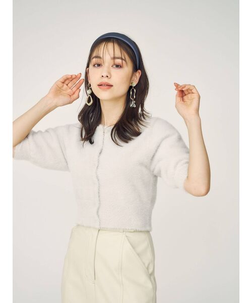 MERCURYDUO（マーキュリーデュオ）の「ミニシャギーコンパクトニットカーディガン（カーディガン/ボレロ・レディース・ブラウン/アイボリー/ミント/ラベンダー・FREE）」の16枚目の写真