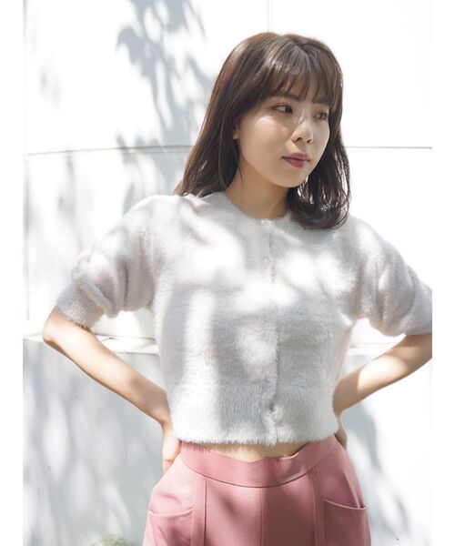 MERCURYDUO（マーキュリーデュオ）の「ミニシャギーコンパクトニットカーディガン（カーディガン/ボレロ・レディース・ブラウン/アイボリー/ミント/ラベンダー・FREE）」の20枚目の写真