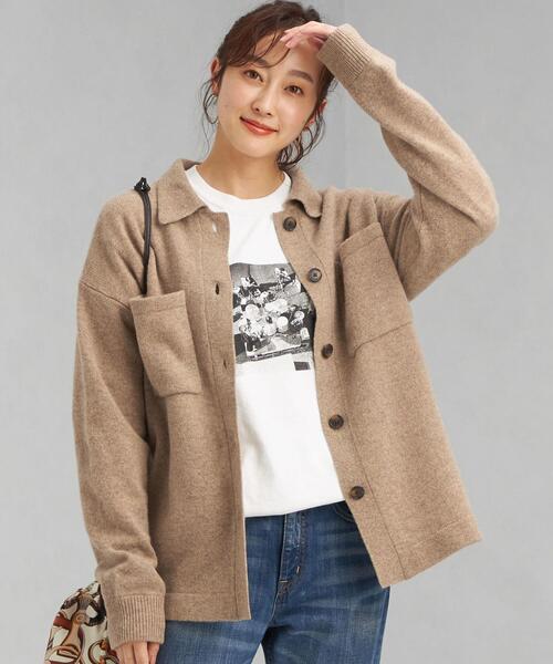 green label relaxing(グリーンレーベルリラクシング)の「シャツカラー ソフト カーディガン(ニット/セーター・レディース・ブラック/ベージュ/ライトグレー・FREE)」の3枚目の写真