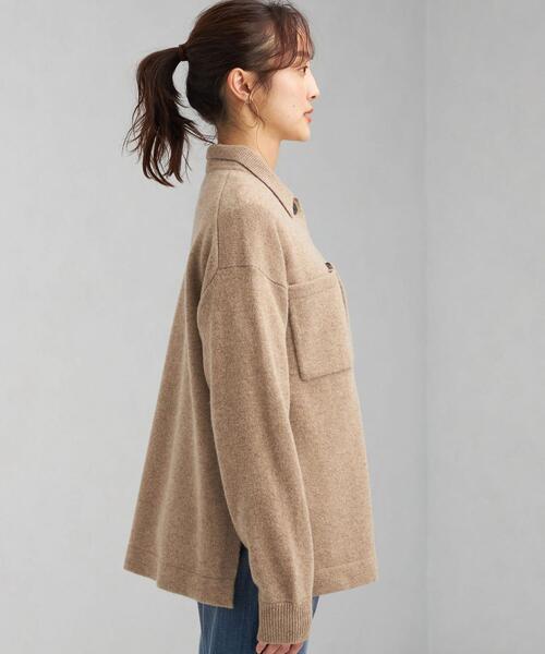 green label relaxing(グリーンレーベルリラクシング)の「シャツカラー ソフト カーディガン(ニット/セーター・レディース・ブラック/ベージュ/ライトグレー・FREE)」の5枚目の写真