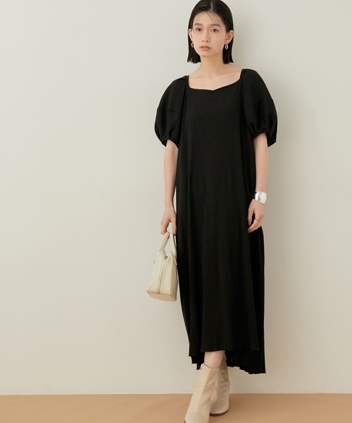 ADAM ET ROPE'（アダムエロペ）の「＜洗える＞ハイツイストクレープワンピース（ワンピース・レディース・ブラック/レンガ/キナリ・FREE）」の3枚目の写真