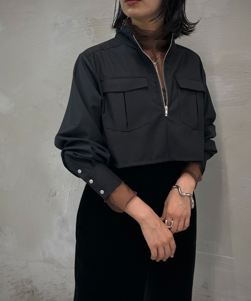 &g'aime(アンジェム)の「【&g'aime】フロントジッパーショートブラウス(シャツ/ブラウス・レディース・ブラック/チャコールグレー/グレイッシュベージュ・FREE)」の7枚目の写真