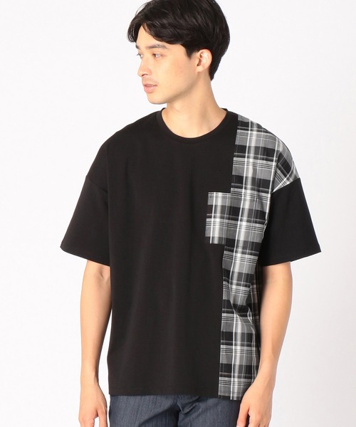 COMME CA ISM(コムサイズム)の「チェック柄 コンビTシャツ(Tシャツ/カットソー・メンズ・ブラック/ネイビー・MEDIUM/LARGE)」の2枚目の写真
