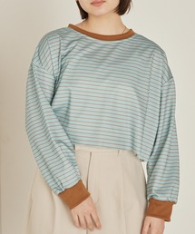 mikke | 裏毛ボーダー 配色パイピング クロップドトップス/リンガーロンT(Tシャツ/カットソー)