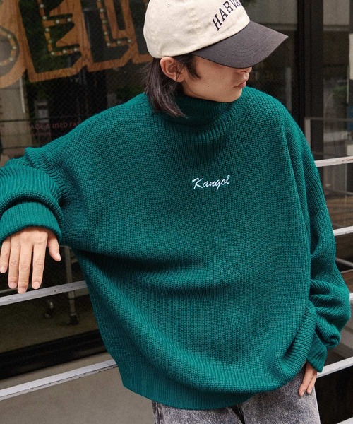 KANGOL(カンゴール)の「KANGOL/カンゴール 別注 ロゴ刺繍 オーバーサイズ アゼアミ ダルマスリーブ タートルネックニット(ニット/セーター・メンズ・オフホワイト/ベージュ/ブラック/ベージュ系その他2/グレイッシュベージュ/ブラウン系その他/イエロー/グリーン/ブルー/カーキ/ネイビー・FREE)」の8枚目の写真