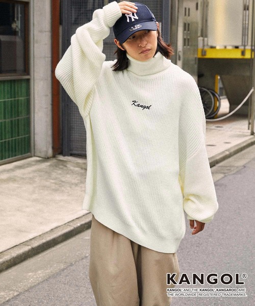 未使用タグ付き MEEROO カンガルー デカロゴ ニット KANGOL/カンゴール 別注 ロゴ刺繍 オーバーサイズ アゼアミ