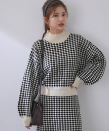 vis-`a-vis | 【vis-`a-vis】レトロ千鳥柄ジャガード！モックネックニットプルオーバー【セットアップ対応】(ニット/セーター)