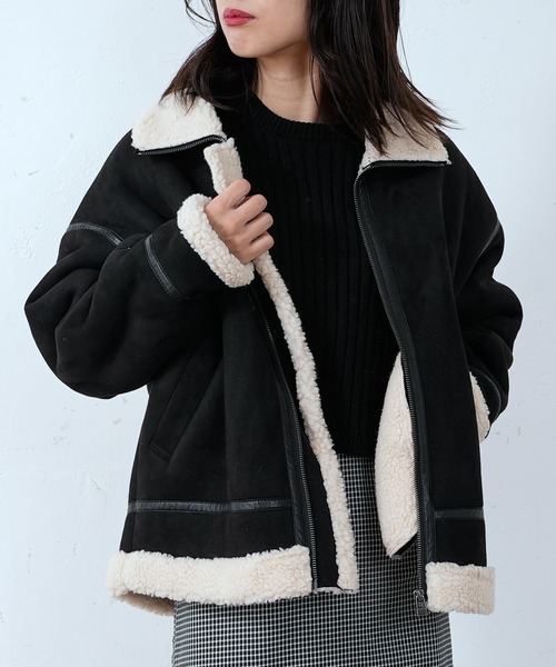 CIAOPANIC（チャオパニック）の「フェイクムートンB-3ブルゾン（ブルゾン・レディース・ブラック/キャメル・FREE）」の5枚目の写真